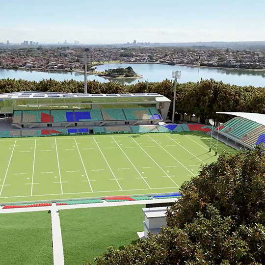 A still from a video showing an artist's impression of upgrades to Leichhardt Oval from the Leichhardt Oval Masterplan